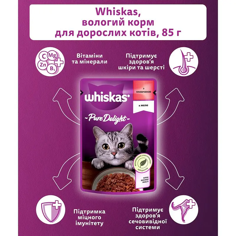 Влажный корм для котов Whiskas AMMP, с говядиной желе, 85 г - фото 5