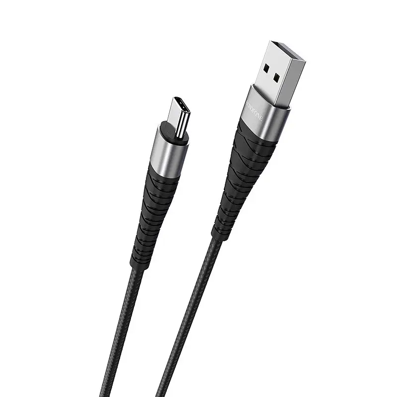 Кабель BOROFONE BX32 USB to Type-C 2.4A, 1m, nylon, алюмініум+TPE connectors, чорний - фото 3