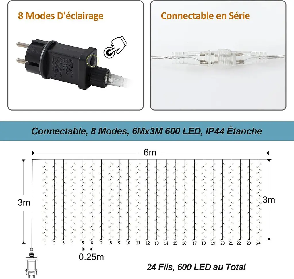Світлодіодна штора 600 LED 6×3 м для вулиці та приміщень IP44 - фото 6