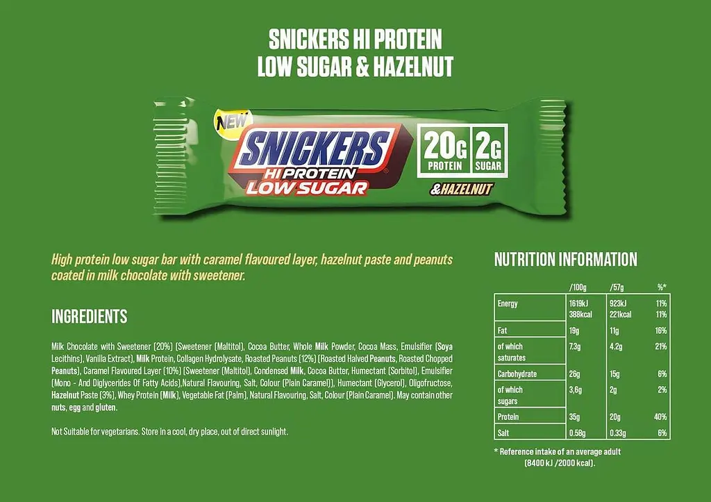 Шоколадний батончик Snickers Hi Protein Low Sugar Hazelnut Bar 57 г - фото 6