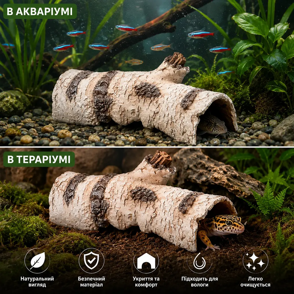 Декорація укриття Hobby Birch Tunnel 2 25,5 × 9 × 7,5 см для тераріуму та акваріума (36516) - фото 6