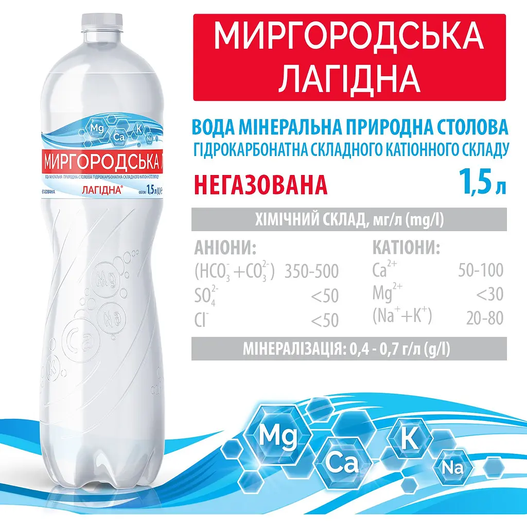 Упаковка минеральной воды Миргородская Лагидна негазированная 9 л (1.5 л x 6 шт.) - фото 4