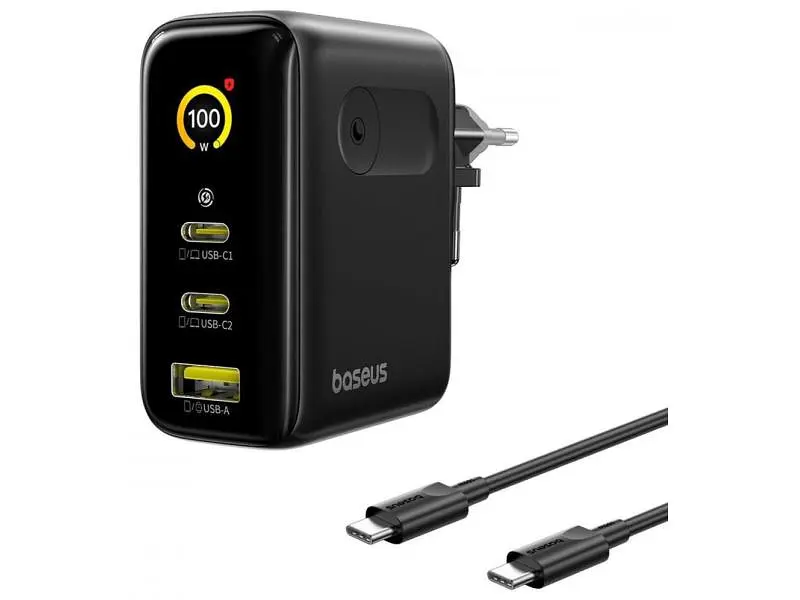 Мережевий зарядний пристрій BASEUS PicoGo AE21 100 W + USB Type-C to Type-C cable Black (E0121B00)