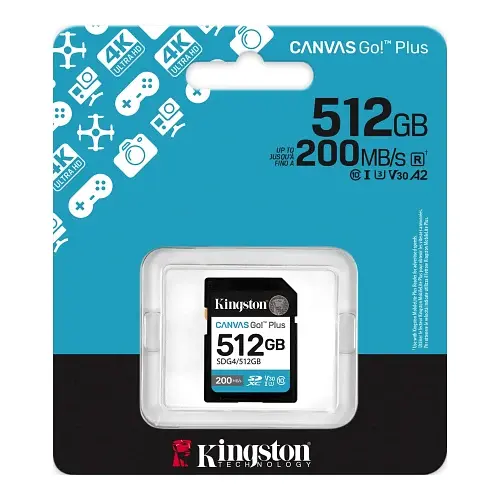 Карта пам'яті SDXC, 512Gb, Kingston Canvas Go! Plus, Сlass10 UHS-I U3 V30, до 200/160 МБ/с (SDG4/512GB) - фото 3