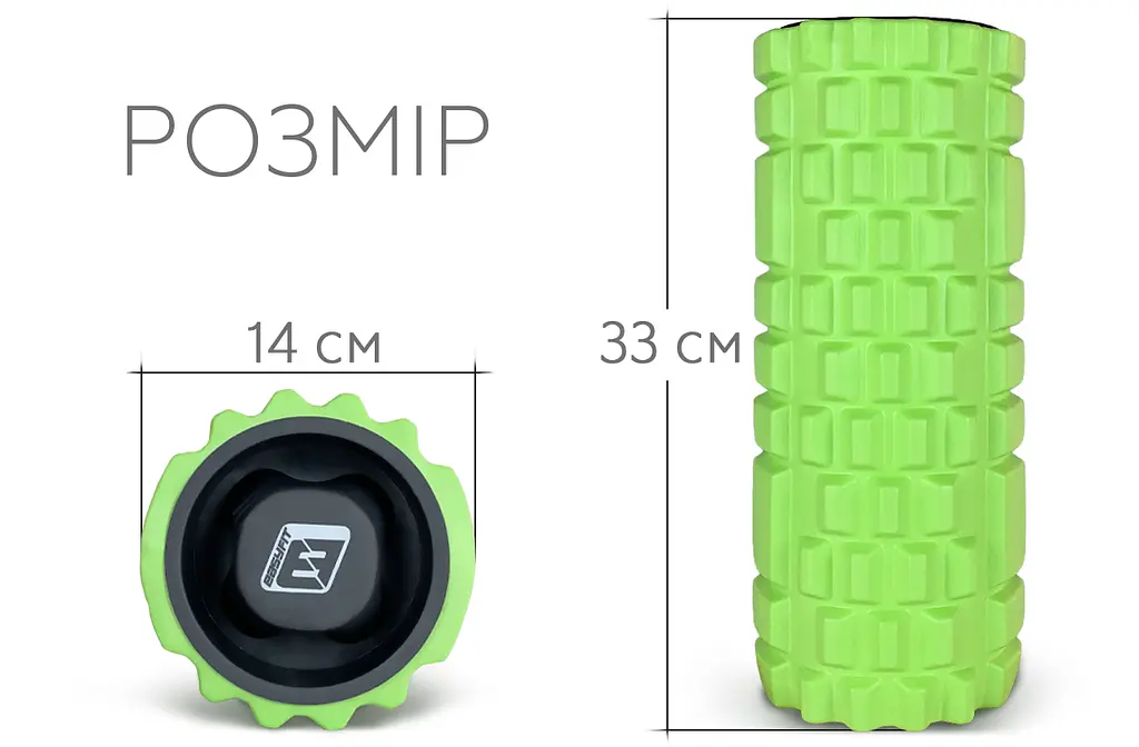 Масажний ролик EasyFit Grid Roller 33 см v.1.1 міцний масажер (салатовий) - фото 2