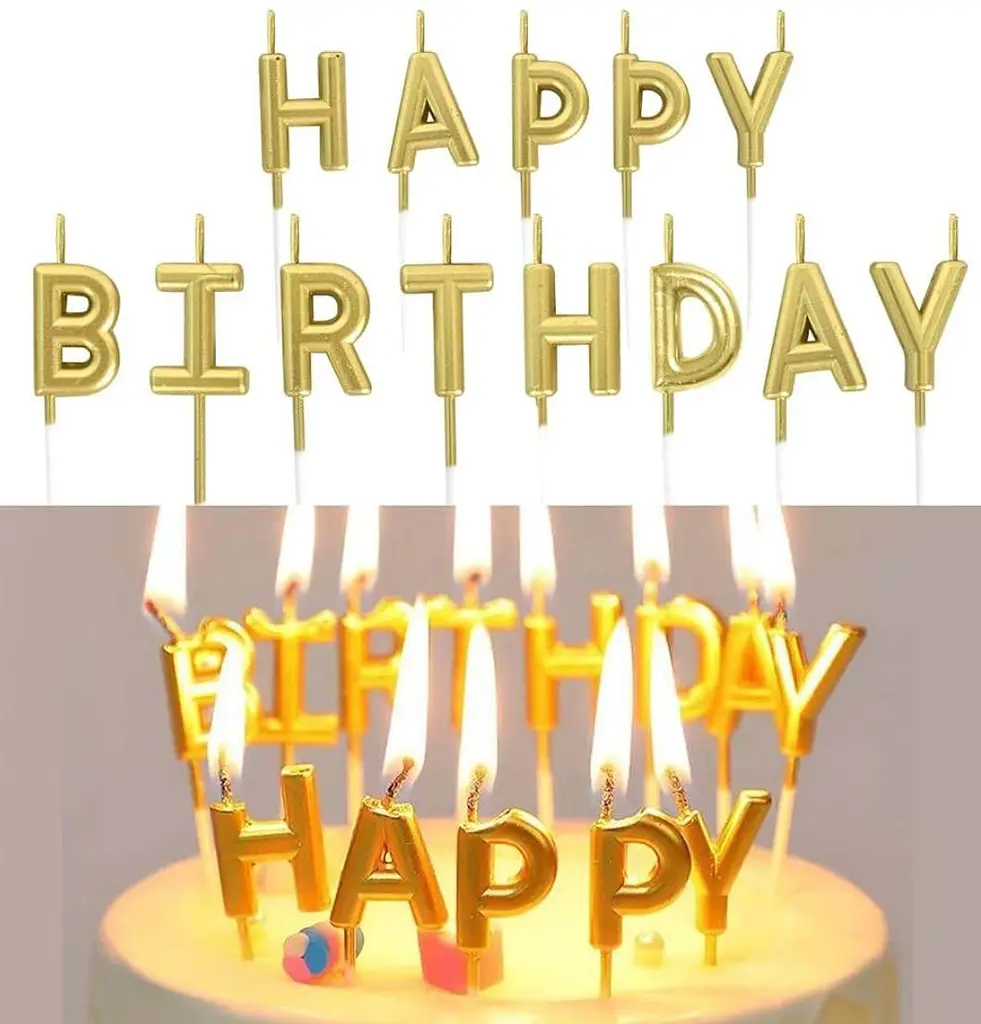 Свечи для торта “Happy Birthday” набор букв золотые, декоративные свечи надпись для дня рождения, праздничные свечи буквы - фото 2