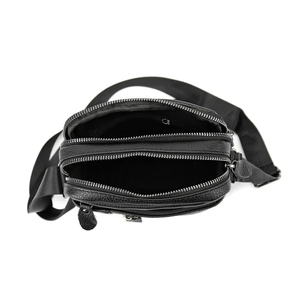 Шкіряний невеликий месенджер на два відділи Tiding Bag M56-2007A чорний - фото 2
