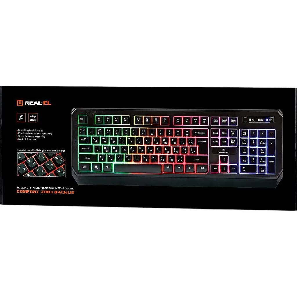 Клавіатура REAL-EL Comfort 7001 Backlit Black (EL123100035) [128770] - фото 10