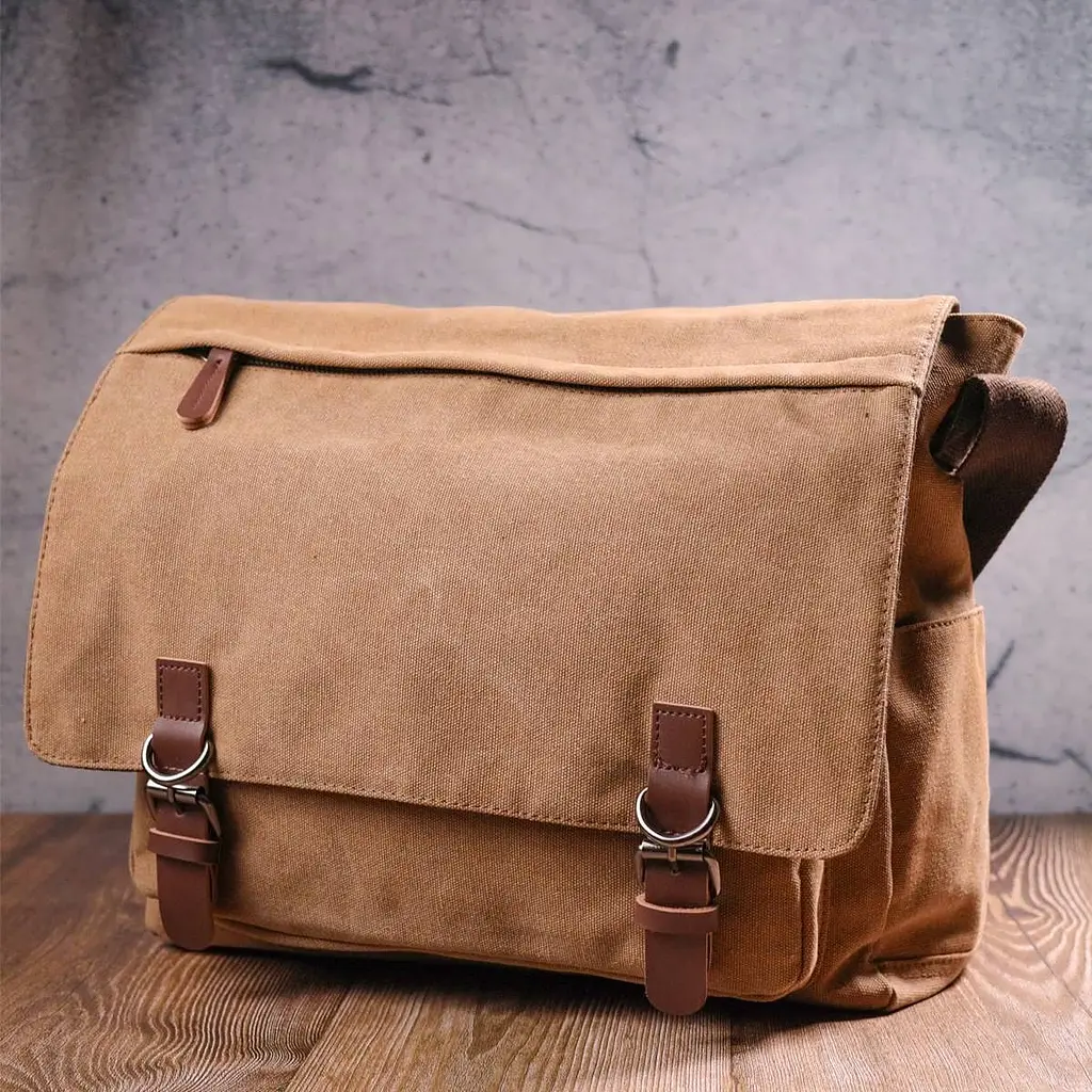 Велика сумка для ноутбука з клапаном із текстилю 21242 Vintage коричнева - фото 8