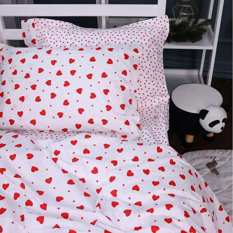Простыня на резинке MirSon Poplin Line Kids 01 Little Hearts 60х120 см белая с красным (2200009710834) - фото 3