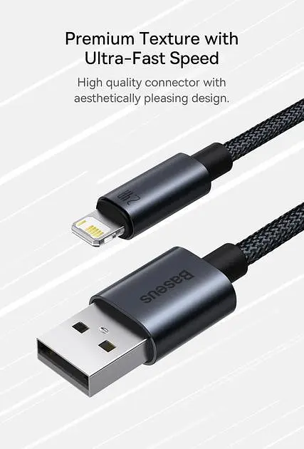 Кабель зарядний Baseus USB - Lightning 2.4A Fast Charging Cable for iPhone 1 м Black (CAJY010701) - фото 4