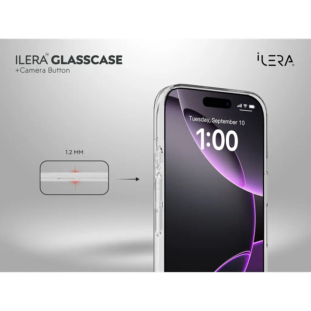 Чохол iLera GlassCase + Camera Button with MagSafe для Apple iPhone 17 Pro Transparent (iLGCLCa17Pr) [150418] - фото 3