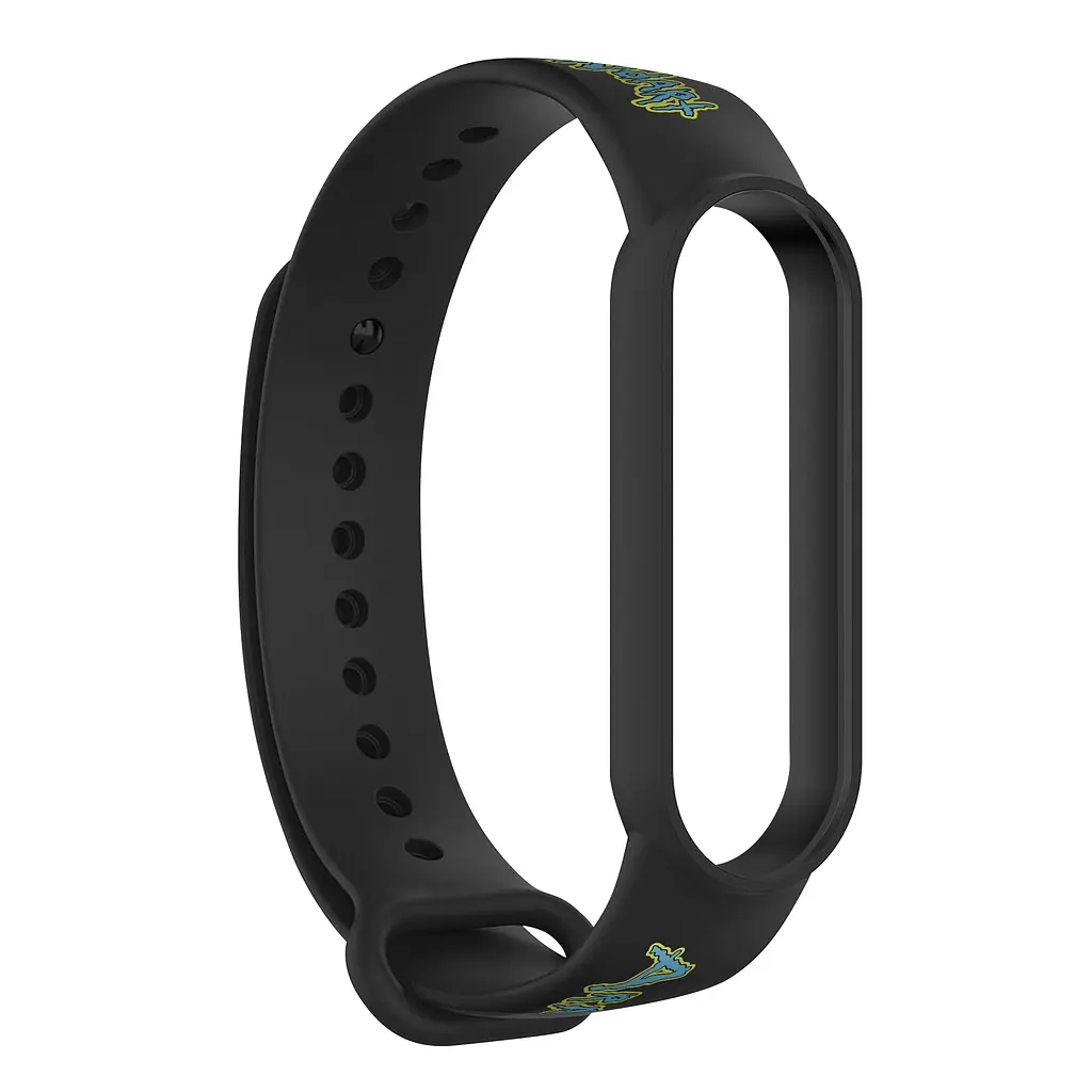 Силіконовий ремінець для фітнес-трекера Xiaomi Mi Band 5/6/7, RM, чорний, з дизайнерським принтом, для фітнес-браслета, з регулятором довжини, для повсякденного використання, ArmorStandart (ARM59271) - фото 2