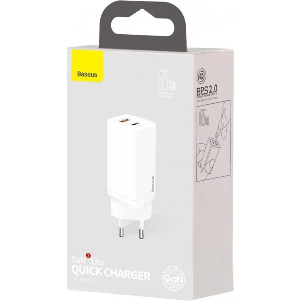 Сетевое зарядное устройство Baseus GaN2 Lite Quick Charger C+U 65W White (CCGAN2L-B02) [78683] - фото 10