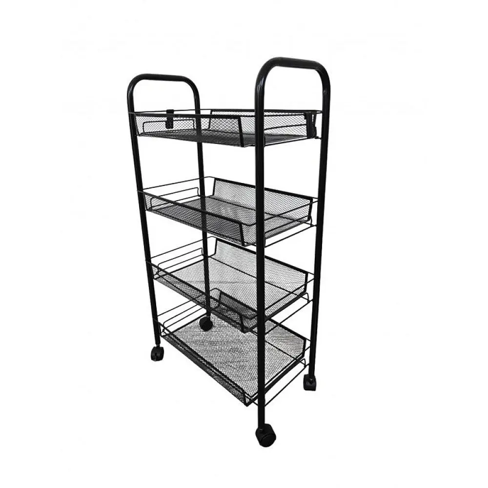 Этажерка металлическая на колесах с 4 металлическими полками Черный (348669) - фото 4