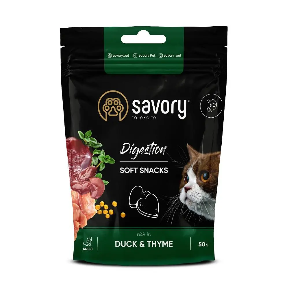 М'які ласощі Savory для поліпшення травлення котів, качка з чебрецем 50 г (арт.31409)