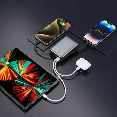 Батарея універсальна Swissten 20000mAh SPACE 22/5W PD QC w/built-in cables USB-C/LIGHTNING Silver (8595217490598) - фото 5