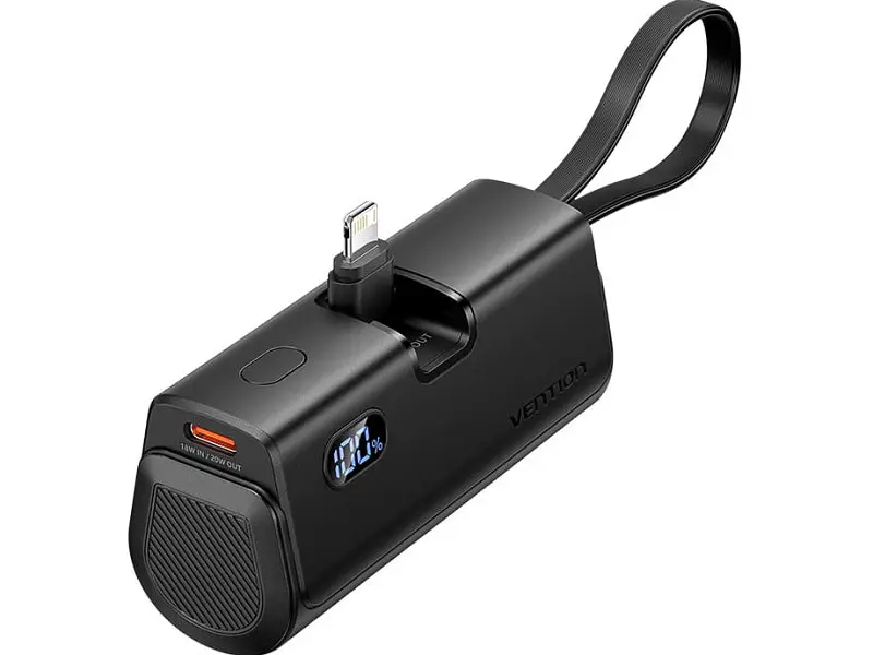 Зовнішній акумулятор (Power Bank) Vention USB-C In/Out, LED display, with built-in Lightning cable 22.5W 4800mAh Black (FHRB0)