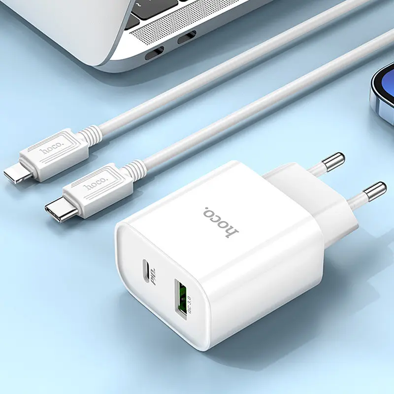 МЗП Hoco C80A Plus Rapido PD20W+QC3.0 (1USB-A/1C) + кабель Type-C to Lightning White - фото 7