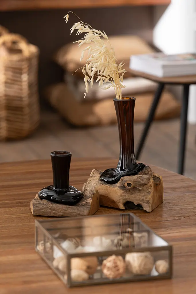 Ваза J-line манго стеклянная фигурная коричневая на дереве 16 см (42339) - фото 2