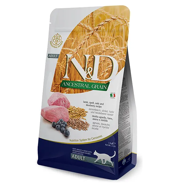 Низькозерновий сухий корм Farmina N&D Prime Cat Lamb для дорослих котів (ягня, чорниця), 10 кг