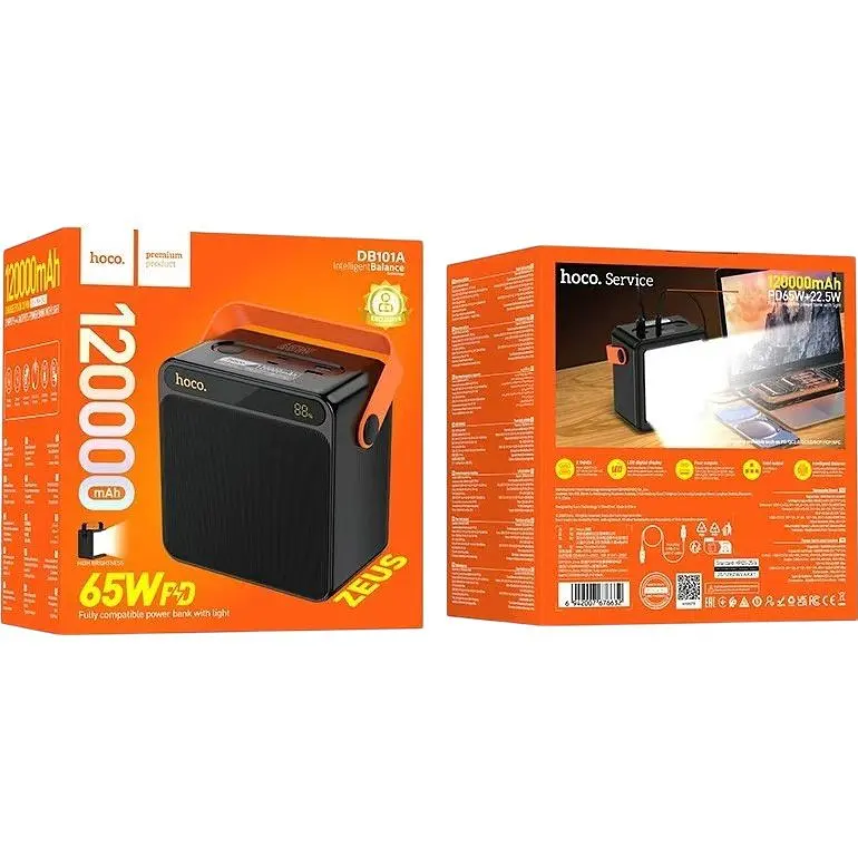 Зовнішній акумулятор Hoco DB101A Zeus 120000mAh 65W Black [168595] - фото 5