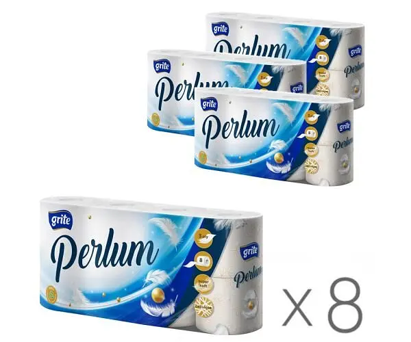 Grite Perlum, Упаковка 8 шт. х 8 рул., Папір туалетний Гріте Перлина, 3-шаровий, білий, 14 м - фото 2