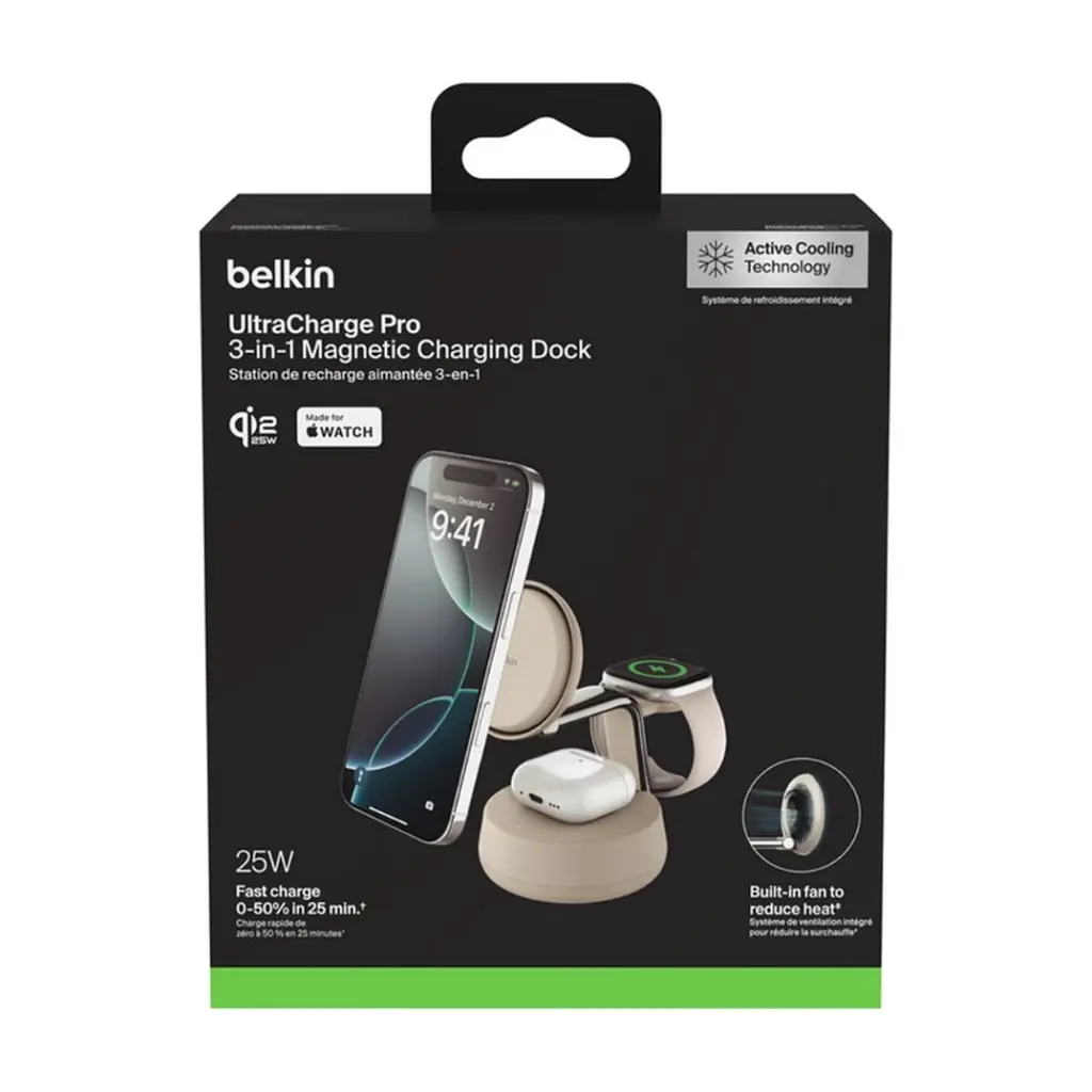 Зарядний пристрій Belkin UltraCharge Pro Wireless 3-in-1 25W sand (WIZ040KQSD) - фото 7