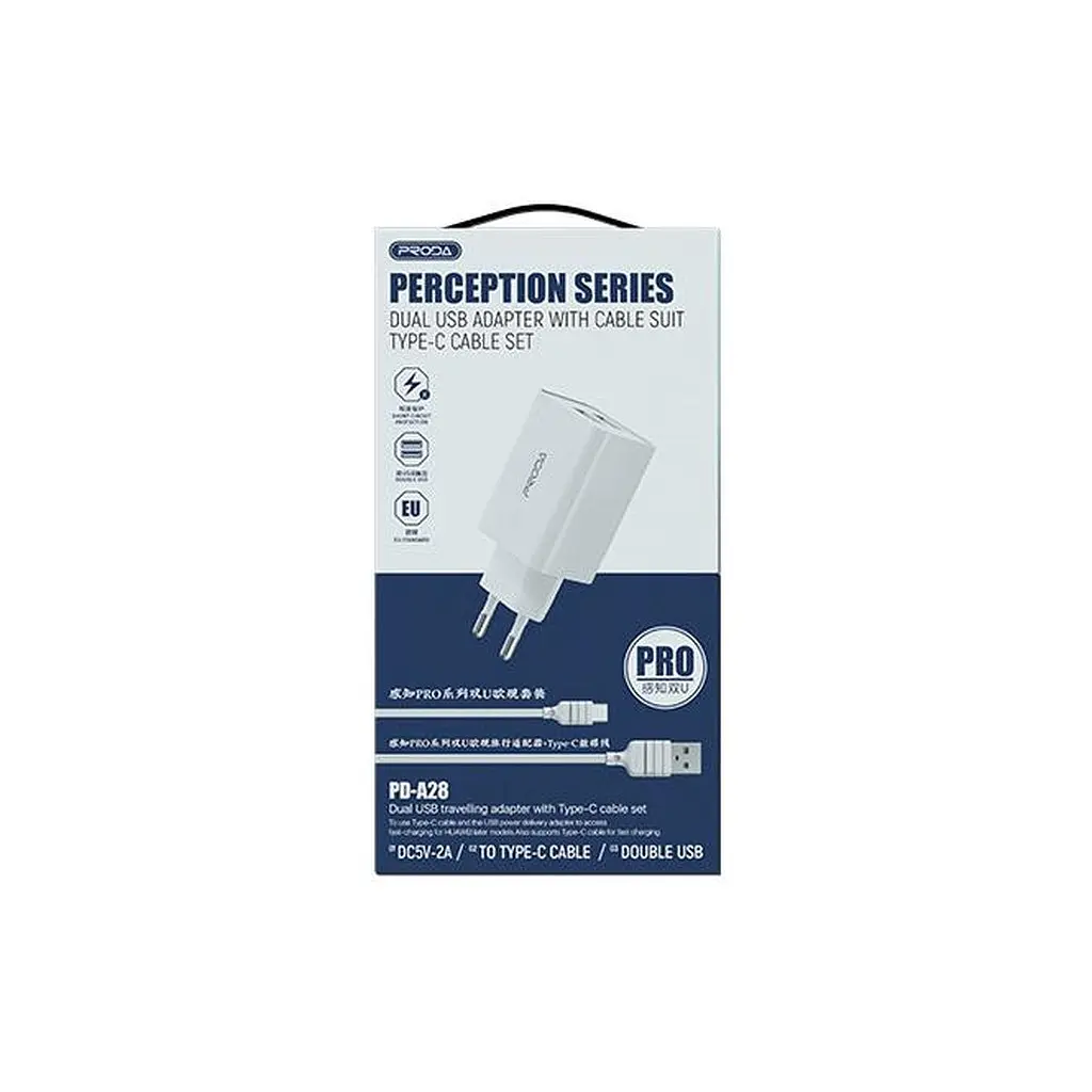 Зарядний пристрій Proda PD-A28i 2хUSB 2.4A + USB Ligthtning 1.0m (PD-A28i-WH) - фото 4