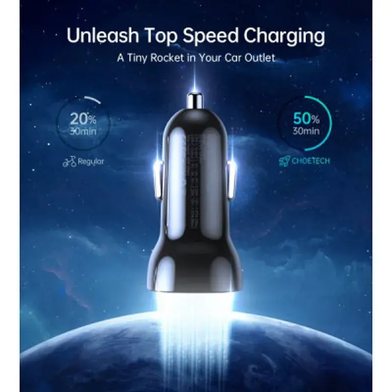 Зарядний пристрій Choetech car 2хUSB-C 40W PD black (TC0008-BK) - фото 4