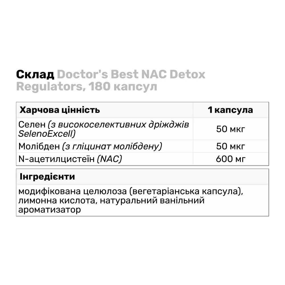Натуральна добавка Doctor's Best NAC Detox Regulators, 180 капсул - фото 3