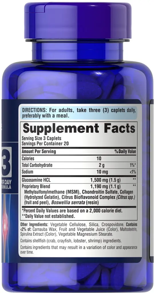 Препарат для суглобів і зв'язок Puritan's Pride Chondroitin Glucosamine MSM 3 Per Day Formula, 60 каплет - фото 2