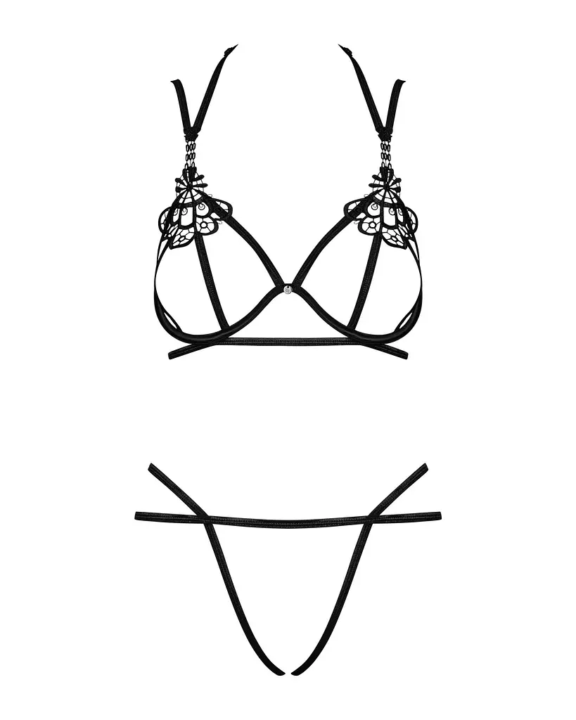 Еротичний комплект зі стреп Obsessive Badossa 2-pcs set L/XL, чорний, з доступом - фото 5
