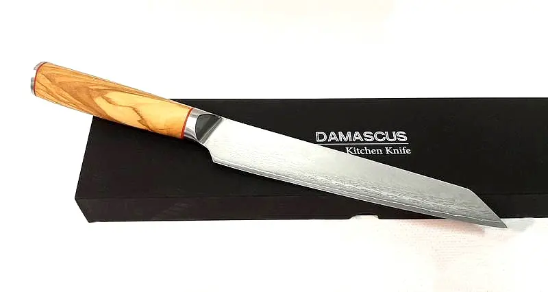 Ніж слайсер Damascus DK-OK 4003 AUS-10 дамаська сталь 67 шарів лезо 20 см - фото 2