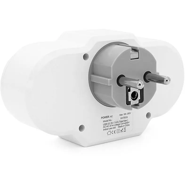 Розетка-измельчитель с заземлением Voltronic HHT-609 White, ночник, USB+Type-C, 3.4 А, зашита от перегрузки - фото 3