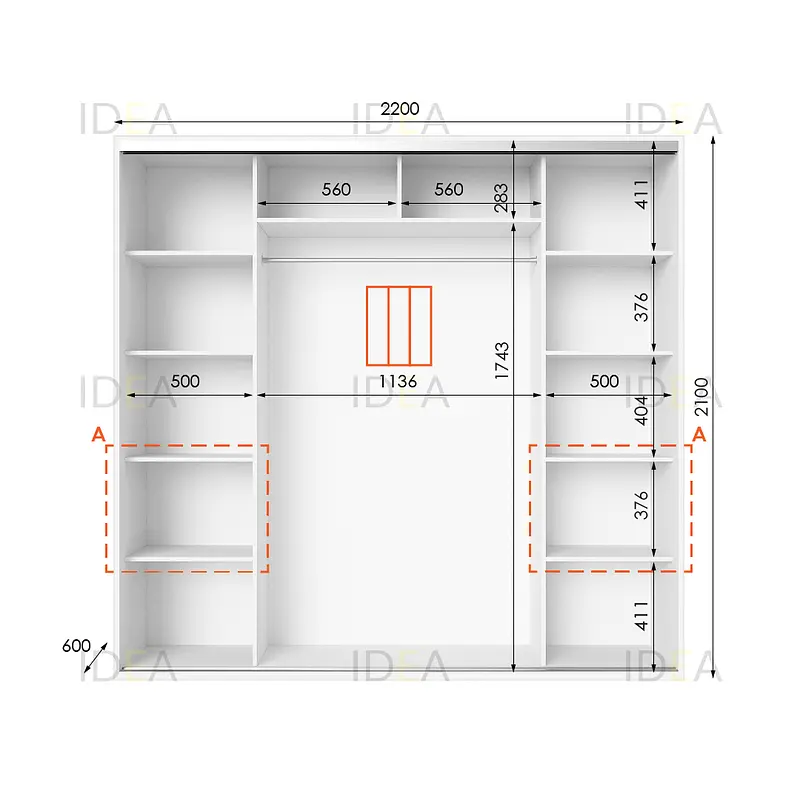 Шафа-купе Idea серія 7 220 x 60 x 210 см Білий Дзеркало - фото 2