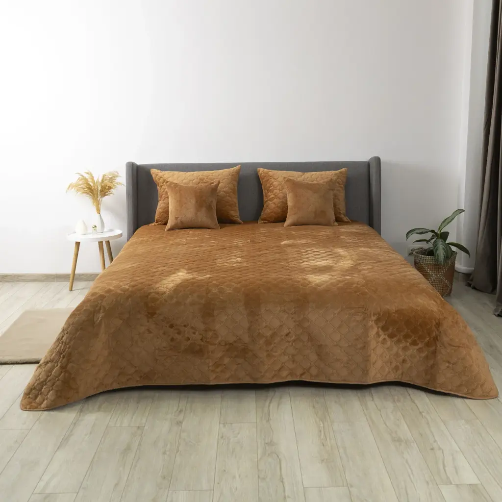 Покривало ТЕП велюрове Velour 150x210 см кавове Ромб круглий - фото 2