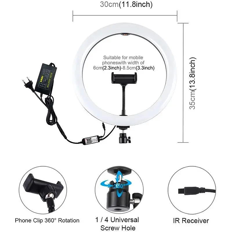 Кольцевая LED лампа Puluz PU411EU 12` [78210] - фото 5