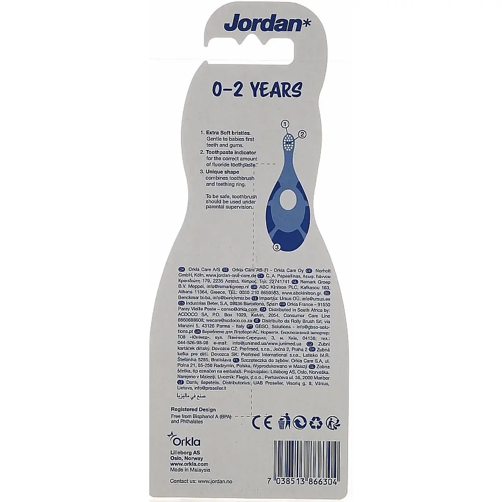 Детская зубная щетка Jordan Step By Step 0 - 2 года экстрамягкая желтая с малиновым (6220100) - фото 2