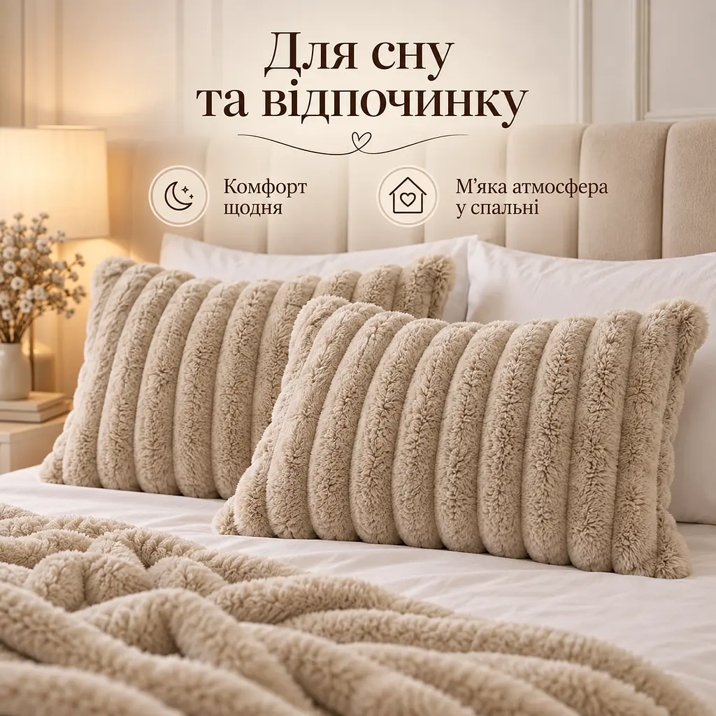 М'яка плюшева хутряна наволочка Solve бежева 48 x 74 см (KT9001011)  - фото 5