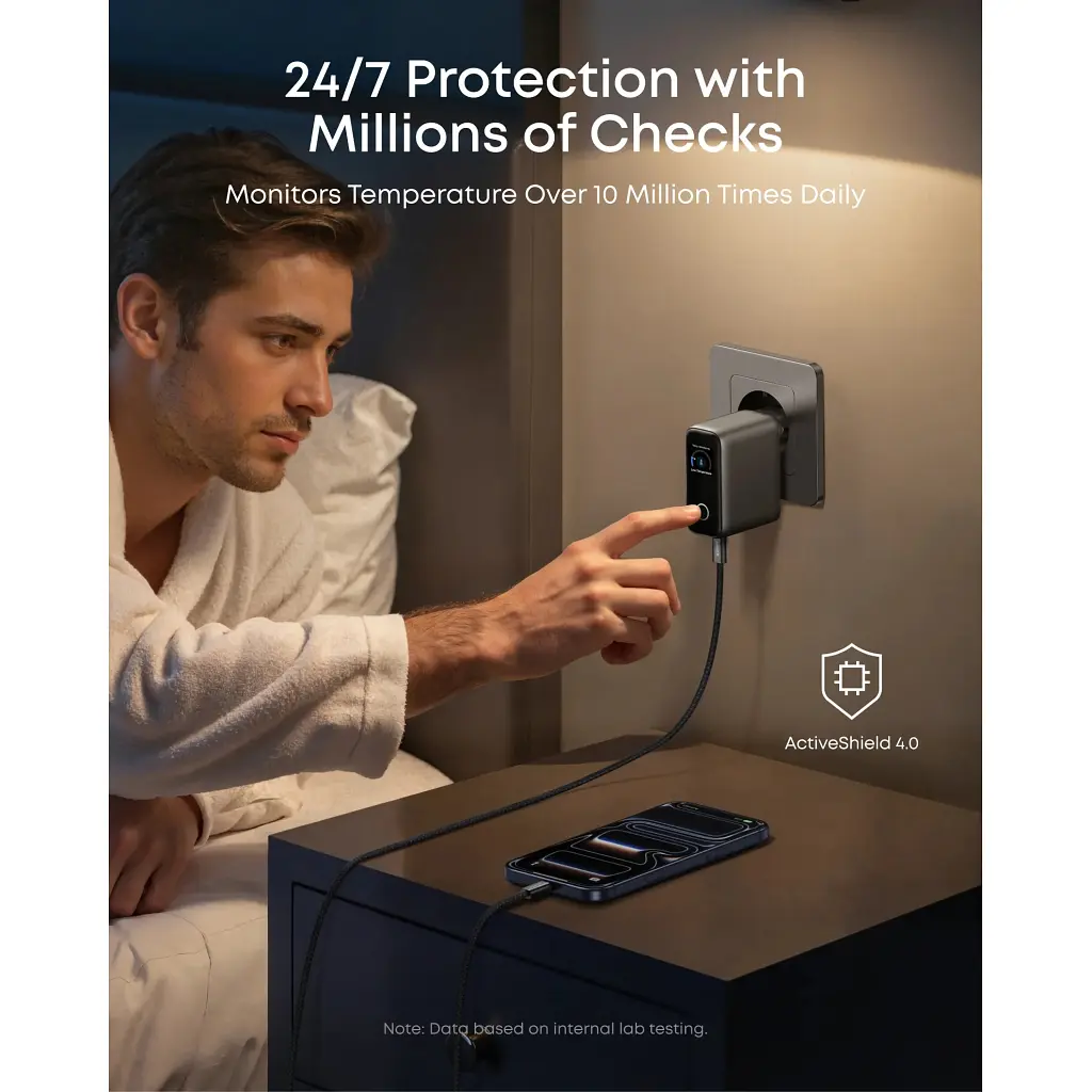 Зарядний пристрій Anker 2xUSB-C PD100W + 1xUSB GaN w Display + cable USB-C dark gray (B121BGZ1) - фото 4