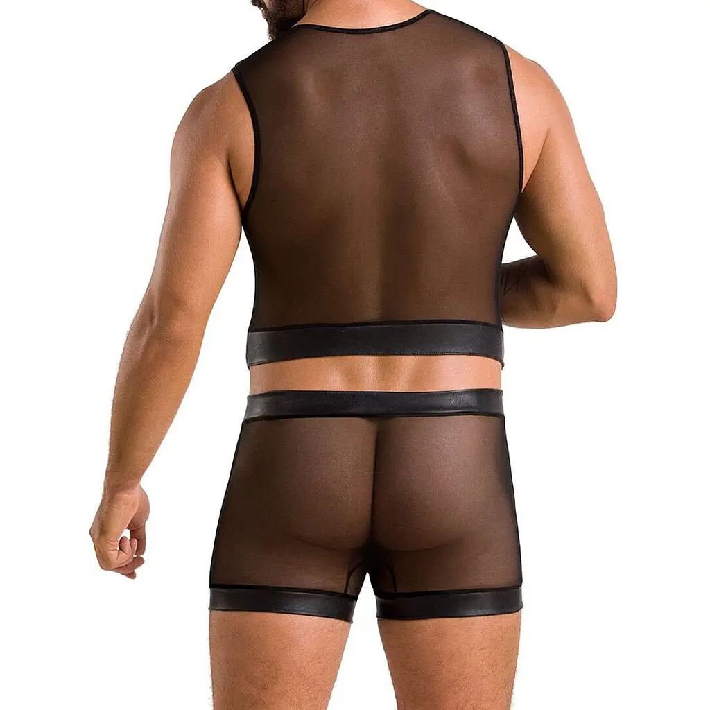 Комплект чоловічої білизни на шнурівці Passion 053 SET WILLIAM S/M Black, жилет, боксери - фото 2