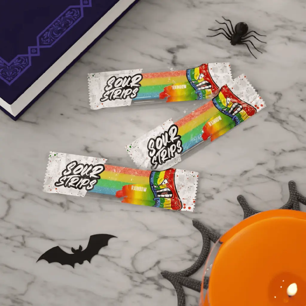 Жувальні цукерки Sour Strips Rainbow Halloween Candy 48шт, 192г - фото 4
