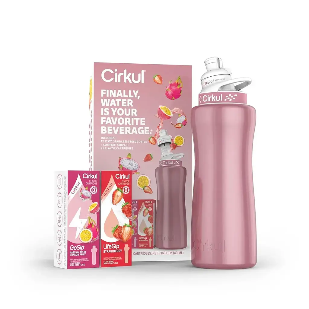 Стартовый набор бутылка с крышкой Cirkul Rose Gold с двумя вкусовыми картриджами Клубника и Маракуя 946 мл - фото 1
