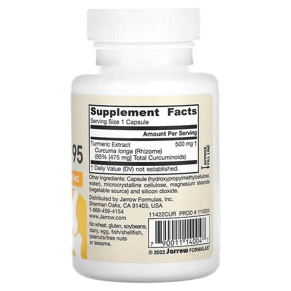 Куркума та Куркумін Curcumin 95 500 mg 60 рослинних капсул Jarrow Formulas vit0005557 - фото 2