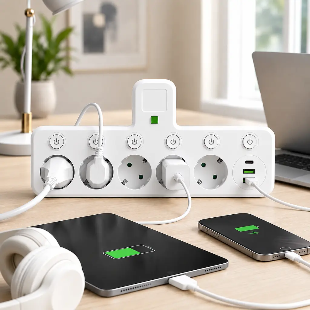 Мережевий фільтр 5 розеток + USB/адаптер на 5 розеток + USB з індивідуальними кнопками та LED-підсвічуванням Білий - фото 3