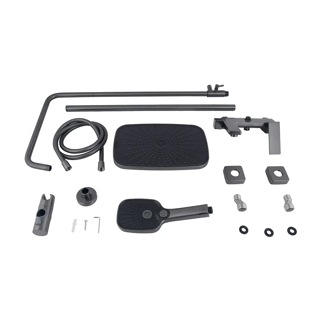 Душова система універсальна Qtap Gemini на три споживача (з виливом) QTGEM111GMB45688 Gunmetal Black PVD, Шліфований чорний хром - фото 8