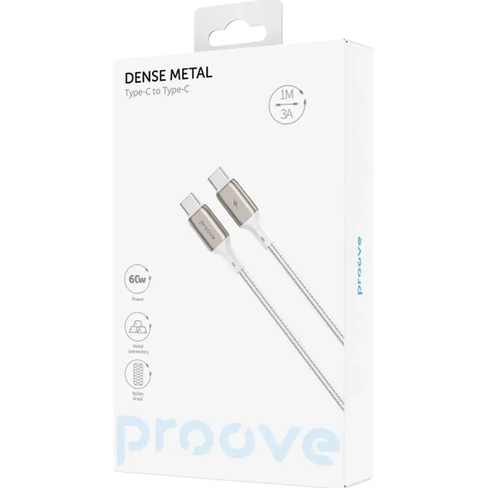 Кабель Proove Dense Metal USB-С to USB-С 60W 1m White (CCDM60002202) [133320] - фото 5