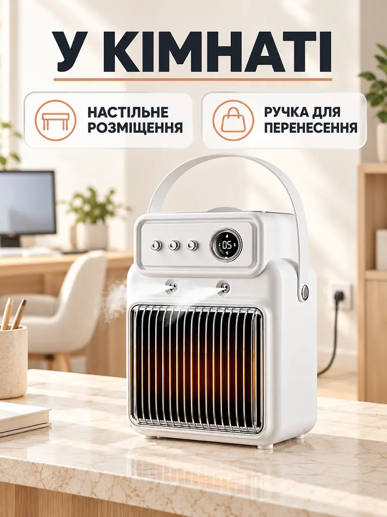 Електричний тепловентилятор 2 в 1 зі зволожувачем 1200 Вт побутовий Білий (37261516) - фото 9