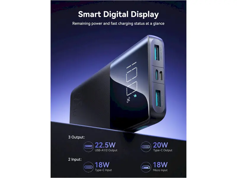 Зовнішній акумулятор (Power Bank) Joyroom JR-QP191 LED Display Quick Charge 22.5W 10000 mAh Black - фото 5